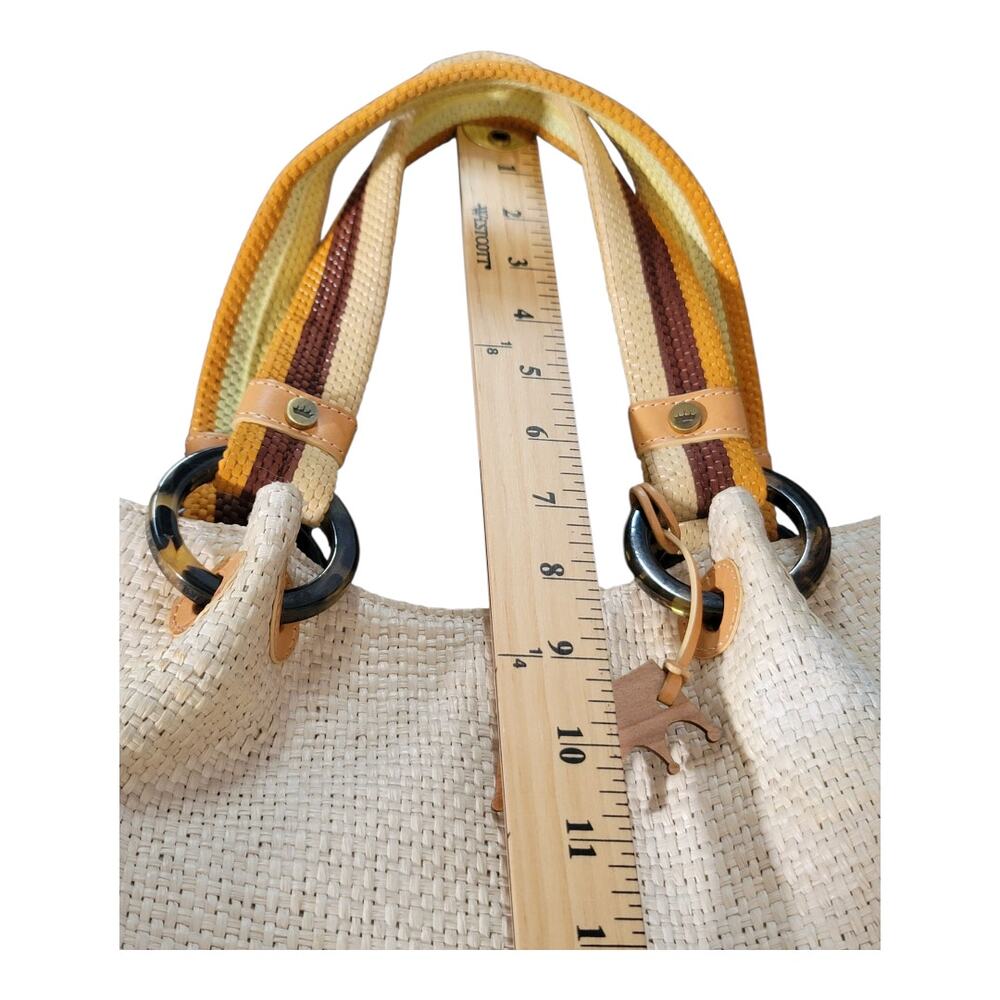 Elaine Turner Beige Woven Straw Handbag with Multicolor Double Handle - Picture 8 of 12